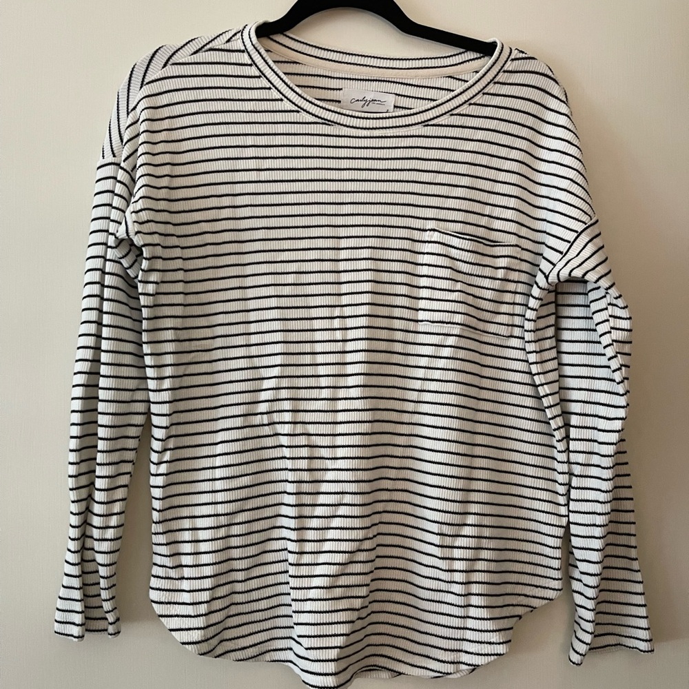 Carly Jean Los Angeles Black and White Striped Blouse
